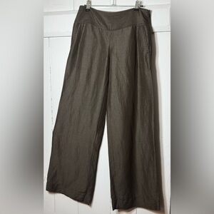 EUC Elie Tahari Women's Linen and Silk Wide Leg Brown Pants w/Stitching Gorge!